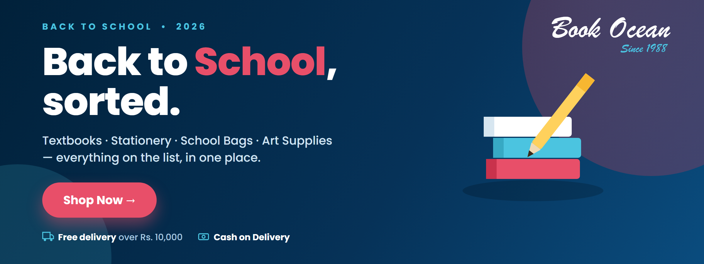 Book Ocean Back to School - textbooks, stationery, school bags, art supplies